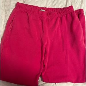 hot pink sweatpants.